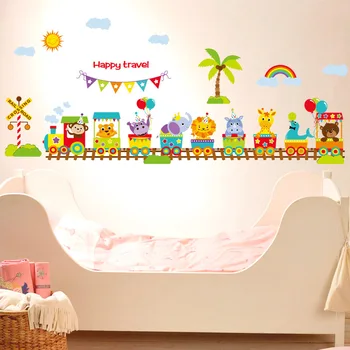 

DIY Cartoon Cute Animal Train Wall Sticker Tree Stickers Retro Poster Wallstickers for Kids Baby Rooms Bedroom Decoration Mural