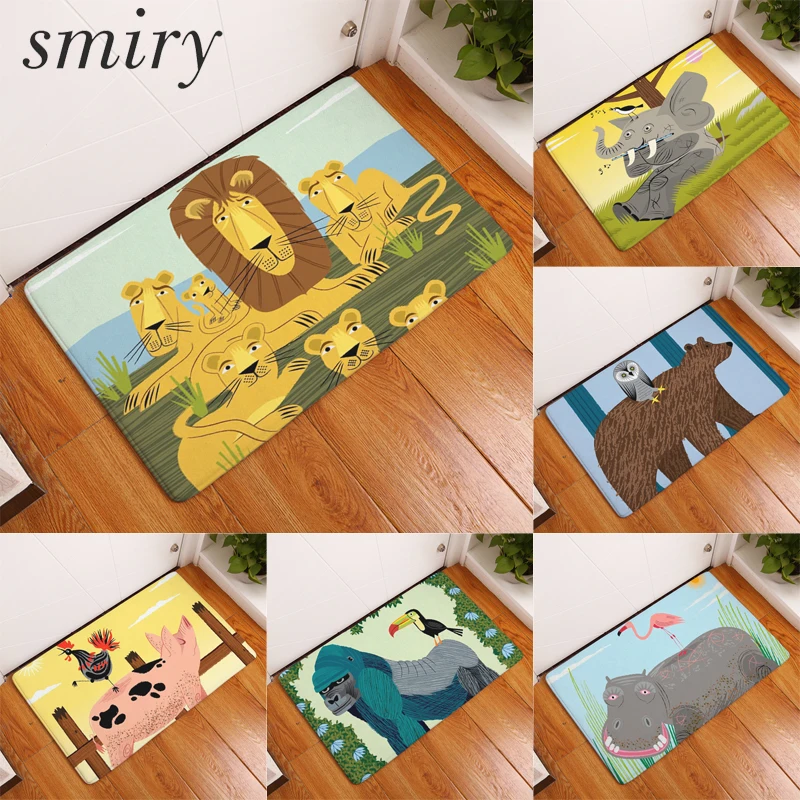 Smiry non-slip commercial stair floor mats funny cartoon lion family singing elephant animals pattern anti-skid bedroom carpets