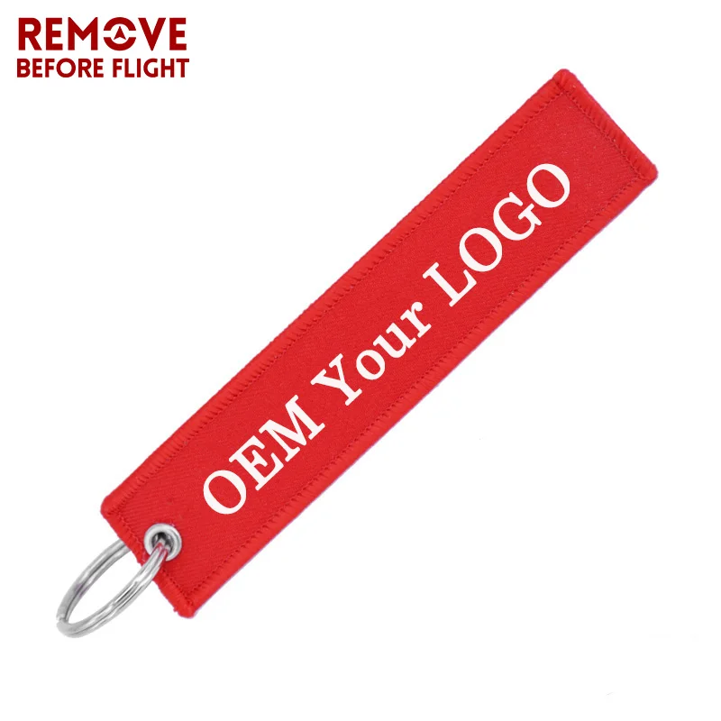 Remove Before Flight Red Embroidery Key Chains Special Luggage Tag Label Key Ring Chain for Aviation Gifts OEM Key Chain Jewelry 2