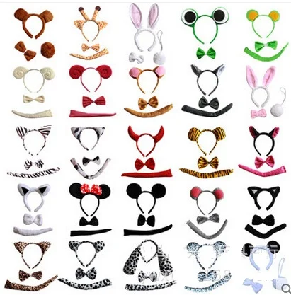 Cat Set Fancy Dress Animal Ears with Tail and Bow Party Adult Halloween 