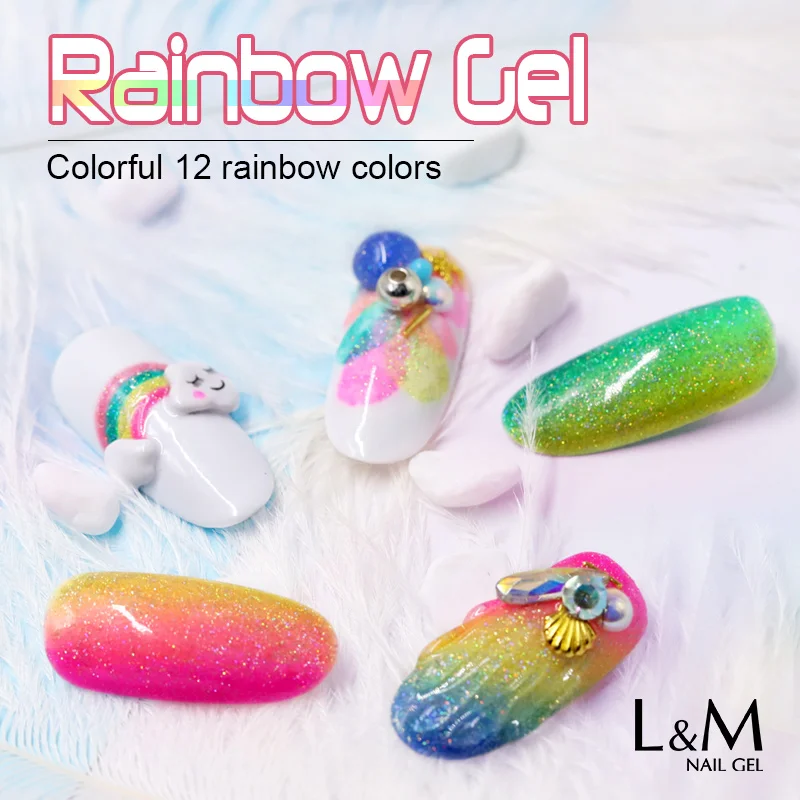 

Free Shipment 9 Pcs Set Rainbow Color Series Glitter Soak Off Long Lasting Manicure Color Permanent UV Fingernail Price
