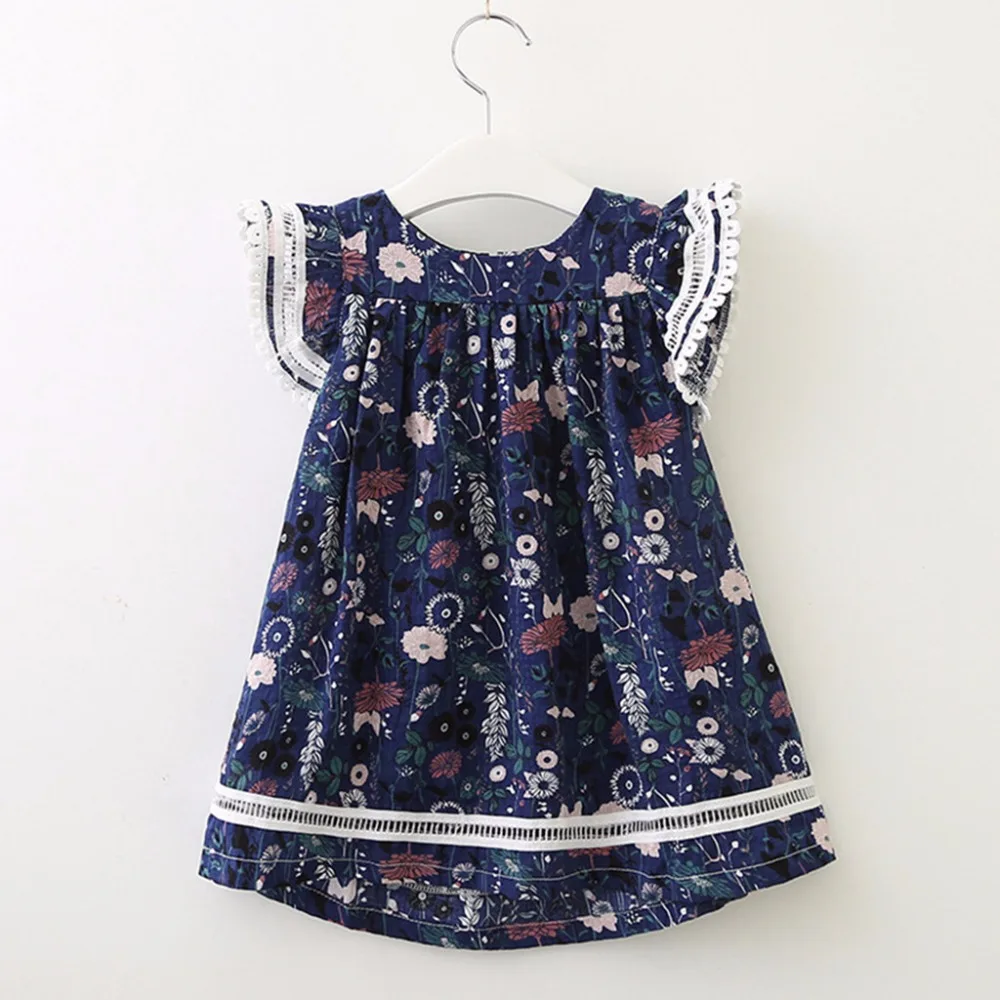 newest summer Dress Toddler Kids Baby Girls Clothes Lace Floral Printing Party Princess Dresses 0117