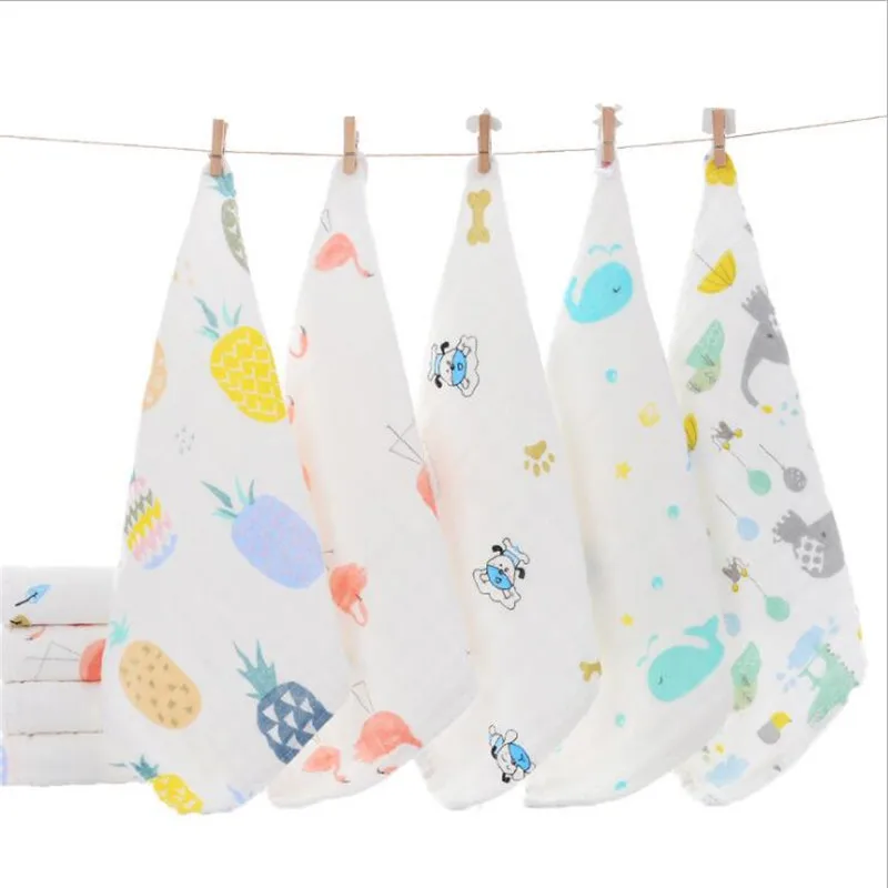 

5PCS/LOT 100% Cotton Baby Wipes Muslin Cloth Squares Handkerchief printed Pattern Baby Washcloth Kids Face Towel Baby Newborn