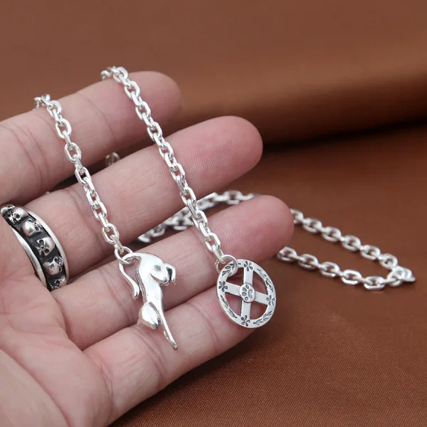 

Starfield S925 Sterling Silver Retro Thai Silver Vintage Style Takahashi Goro Handmade Dog Footprints Round Necklace Men Women