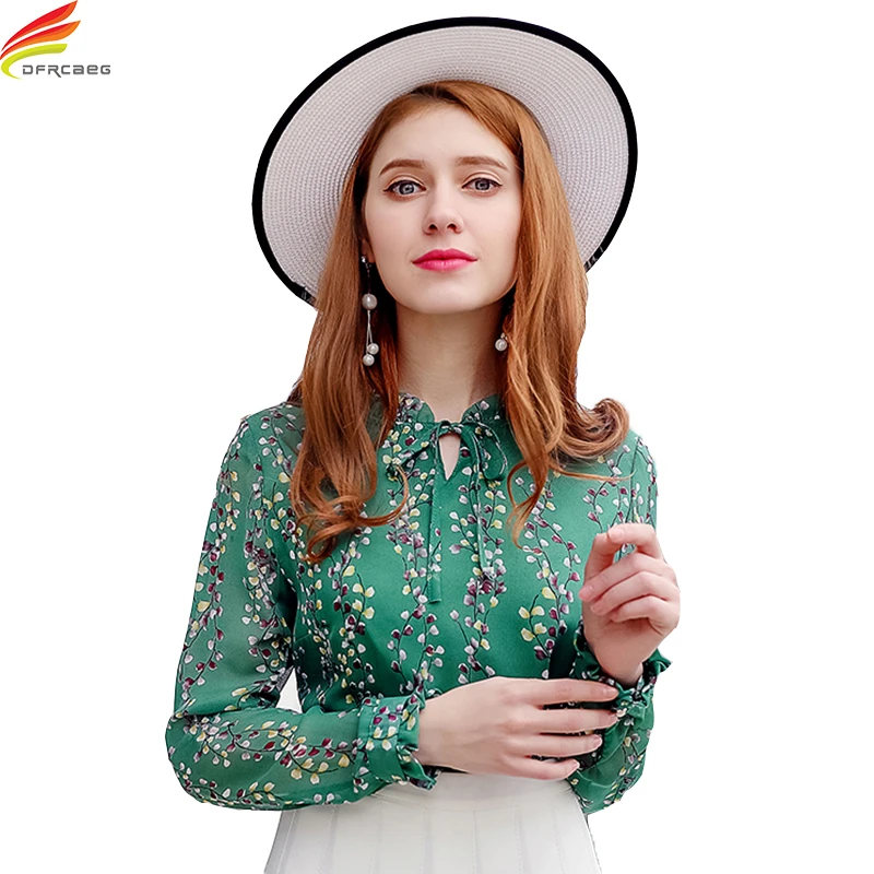 Primavera 2018 mujeres elegante Floral blusa con lazo manga larga gasa flores moda blusas y Ruffles blusa|blouse fashion|fashion blousesfloral blouse - AliExpress