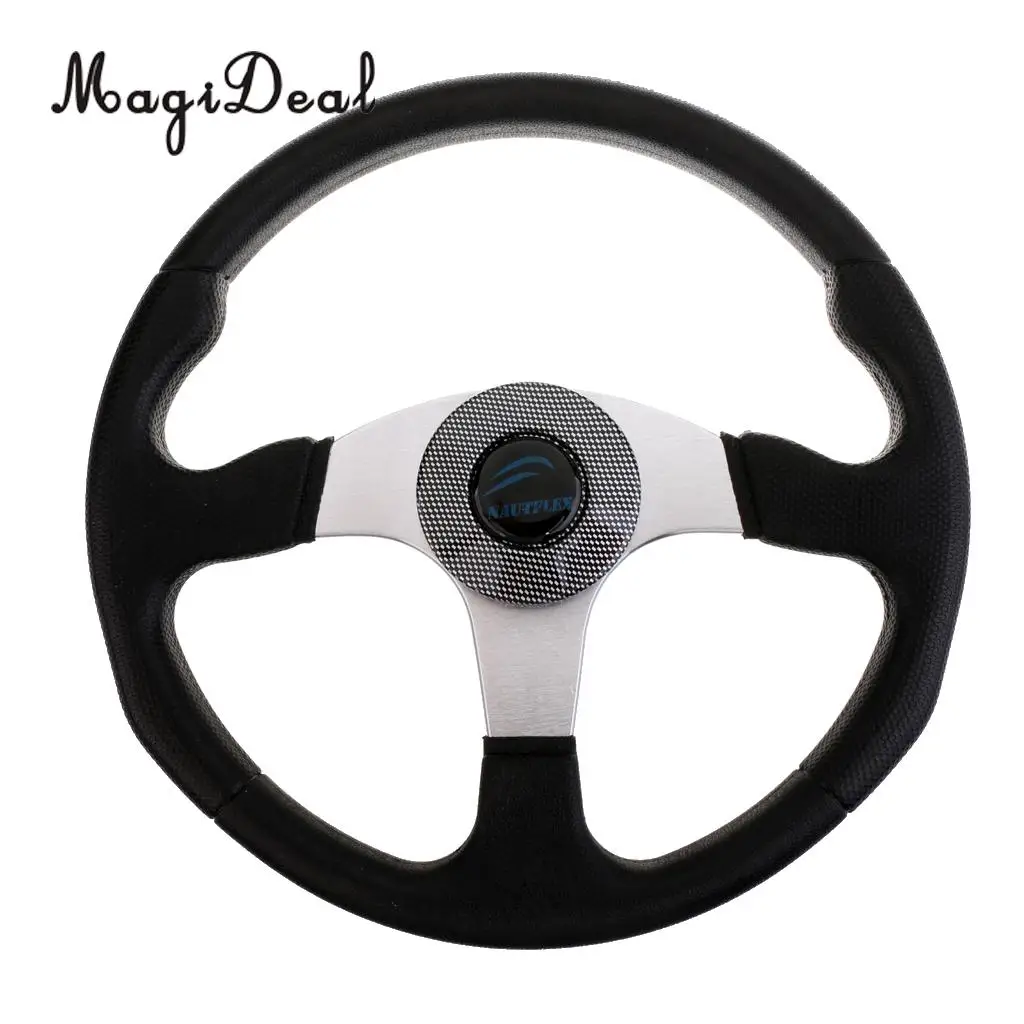 MagiDeal Heavy Duty 34cm Aluminum Alloy Marine Boat Steering Wheel 3 Spoke 3/4' Shaft for Dinghy Vessels Yacht Pontoon Boat Acce