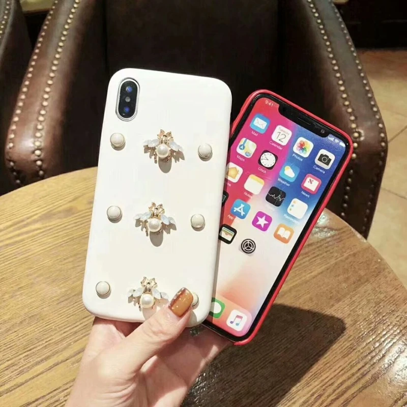 Aoweziic  luxury PC 3D bee pearl decorative design For iphone X XR XS MAX 6 6S 7Plus 7 8Plus Female extravagant rear cover case