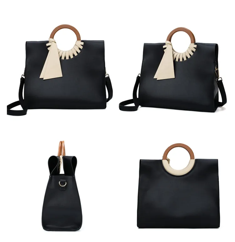 Классическая женская черная сумка, винтажные большие сумки через плечо для женщин, модная бамбуковая женская сумка для покупок, bolsos mujer