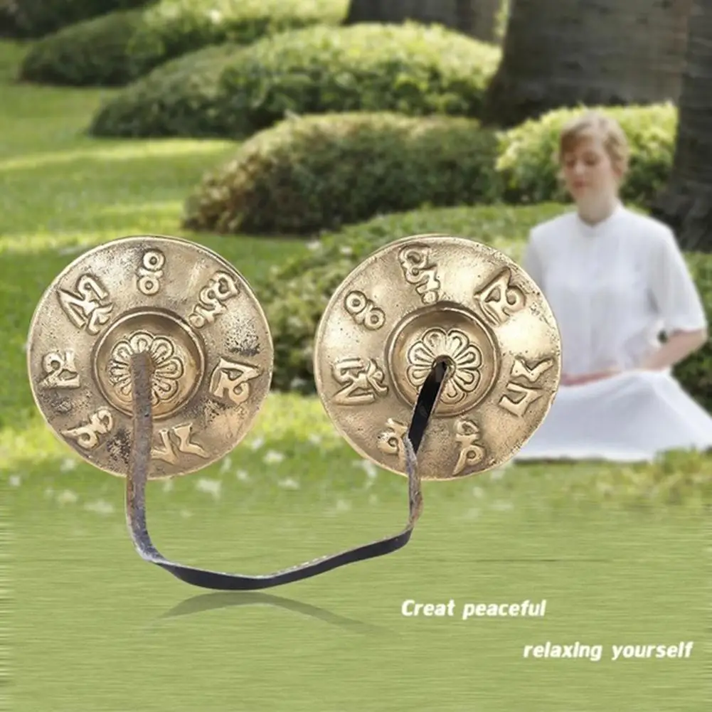 

NEW Handcrafted Buddhist Lucky Symbols Brass Cymbal Hand Bell Percussion Instrument