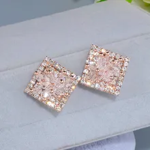 Элегантные полые блестящие квадратные серьги-гвоздики с кристаллами для женщин Bijoux очаровательные серьги в виде цветов розового золота Brinco подарок WX089