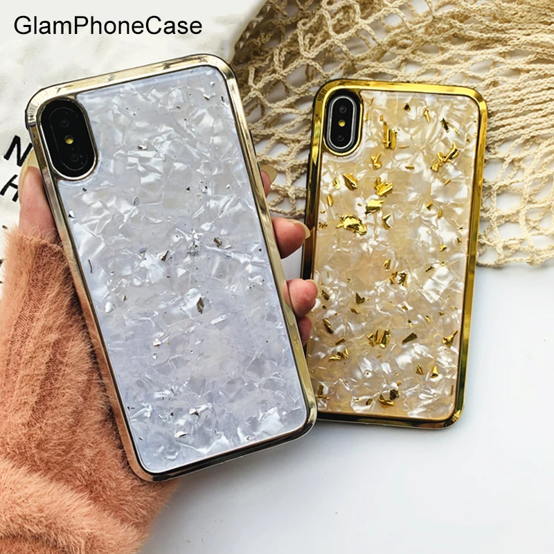

GlamPhoneCase Luxury Gold Foil Shell Phone Case For iPhone X Xs Max XR 8 7 Simple Hard Back Cover For iPhone 8 7 6 6S Plus Cases