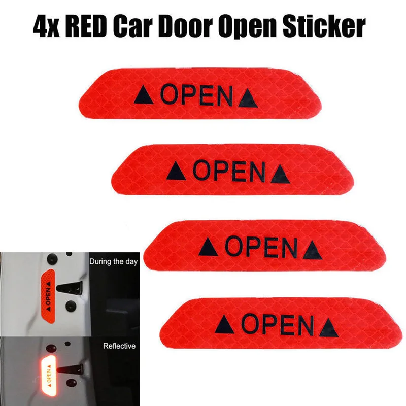 4x Red Universal Car Door Open Reflective Tape Safety Warning Auto Decal Sticker