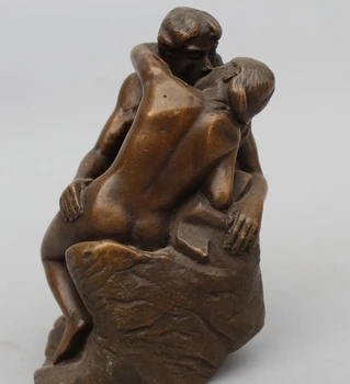

WBY---618+++5"Western Art sculpture Bronze Men Women spouse kiss Statue