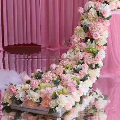2,1 метров в длину, белый с ярко-розовый цвет розы свадебные настольная дорожка с цветами искусственные шелковые цветы декорации, свадебное украшение - Цвет: 01