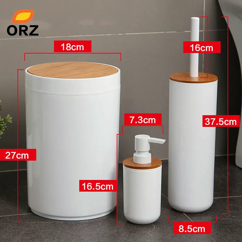 ORZ Bathroom Brush Set Toilet Cleaner Cleaning Brush Holder Waste Trash Bin Shower Gel Refillable Bottle Bathroom Accessories