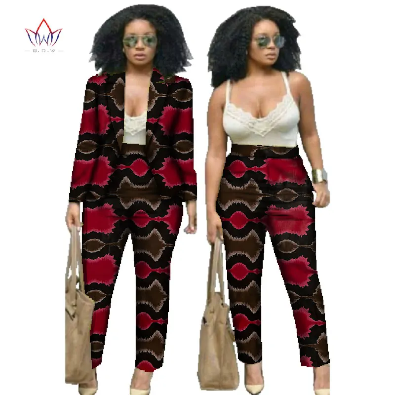 

Autumn African Print 2 Piece Set For Women Spring Dashiki Pant and Crop Top Bazin Riche African Clothing for Lady WY019