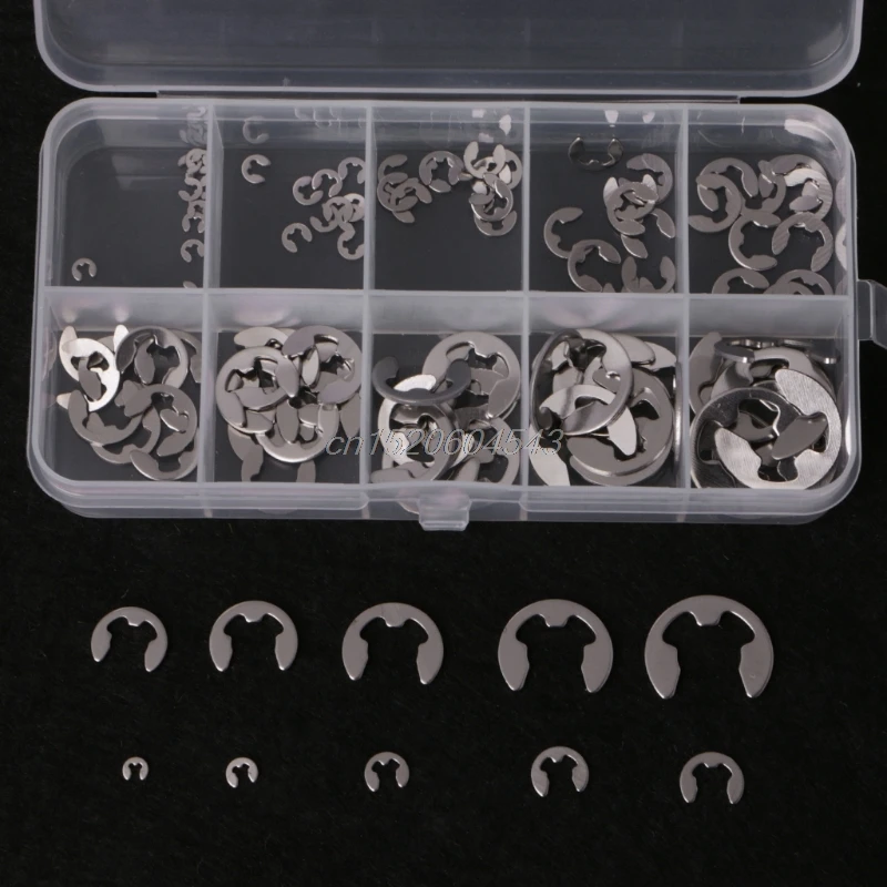 

120PCS 1.5mm-10mm E-Clip Assortment Kit Stainless Steel Retaining Circlip Set R07 Drop ship