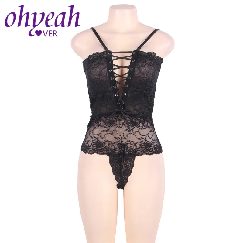 Ohyeahlover сексуальный боди костюм Топ черный красный на шнуровке бандажные Mujer один