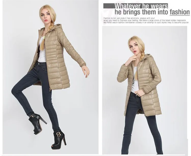 New Winter jacket Woman's Outerwear Slim Hooded Down Jacket Woman Warm Down Coat Women Ultra Light White Duck Down Parkas W00768