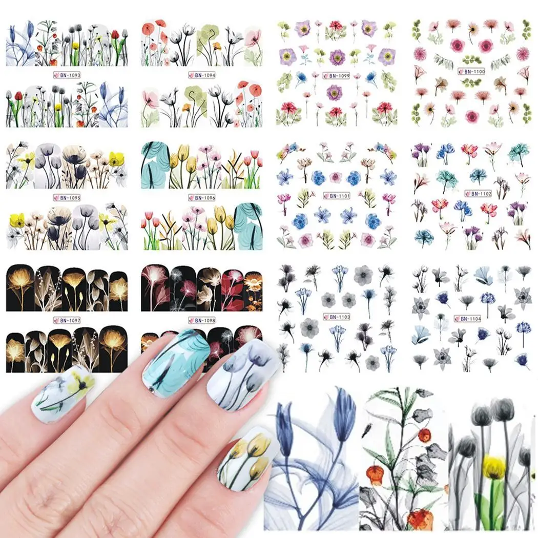 

Nail Art Decal Water Transfer Sticker Colorful Floral Watermark Multicolor Manicure Dcor