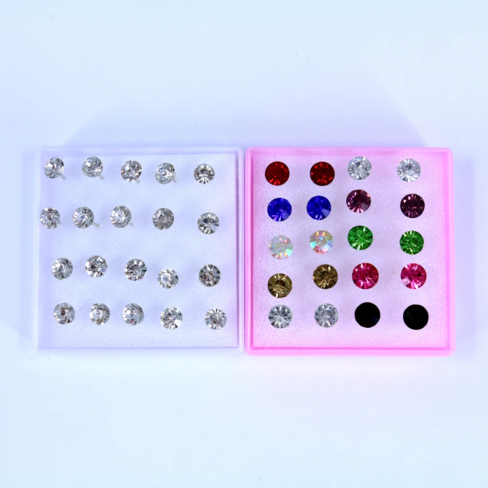 

Factory Cheap 10pairs/lot 7mm Shining AA Rhinestones Plastic Stick Stud Earrings Resin Crystal Ear Studs