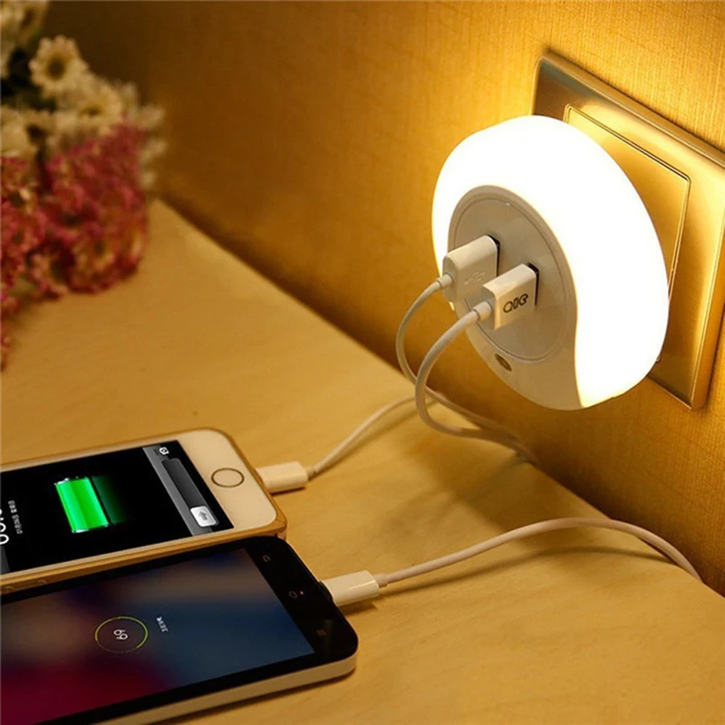 

Sensor LED Night Light 2 USB Charging Socket Mobile Phone Charger LED Night Lamp With Sensor Wall LED Lamp Warm Light