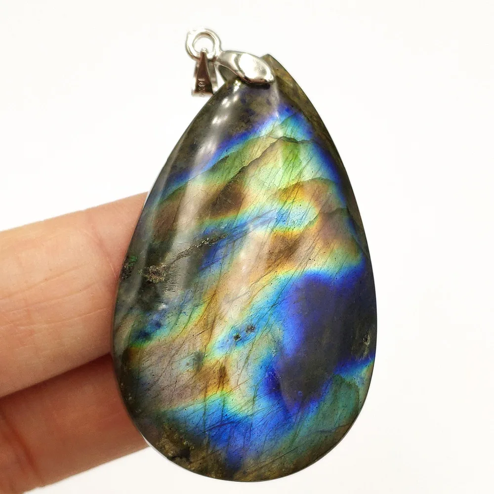 

Natural Labradorite Blue Light Best Necklace Pendant Water Drop Gemstone Birthday Gift 47x29x8mm Crystal Woman ManPendant AAAAA