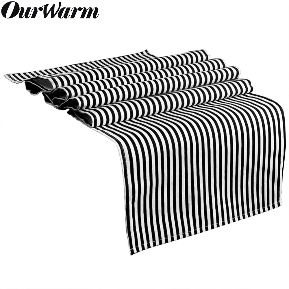 

OurWarm 6 Feet Home Black White Striped Table Runner Tablecloth Modern Wedding Reception Top Birthday Party Decor Cotton Linen