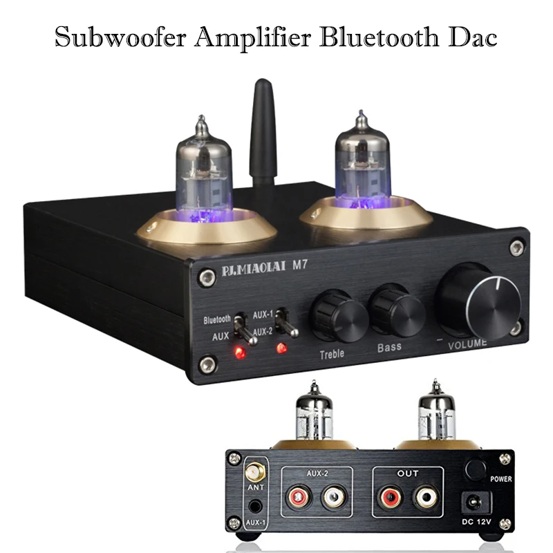 PJ.MIAOLAI M7 Stereo Subwoofer Amplifier Bluetooth Hi fi Power Amplifier Tube Preamp DAC