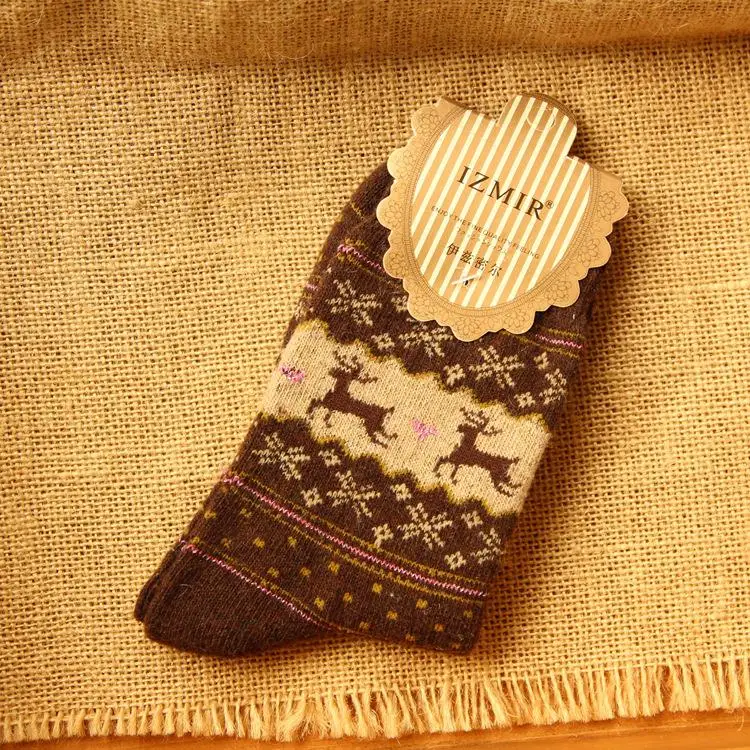 1 пара/лот новые зимние теплые шерстяные носки с рисунком оленя из овечьей шерсти