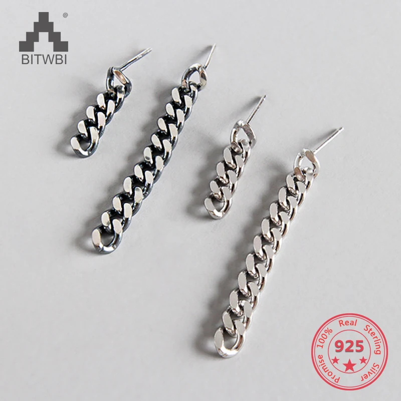 

100% S925 Sterling Silver Trendy Earrings Fashion Link Chain Long Earrings for Women Jewelry