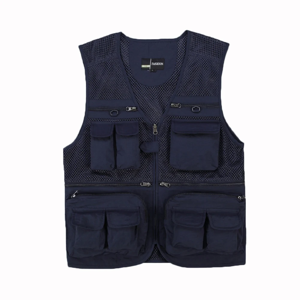 

YJSFG HOUSE Brand Men Vests Outdoor Multi-Pocket Waistcoat Photography Mesh Sleeveless Jacket High Quality Grid Plus Size Tank