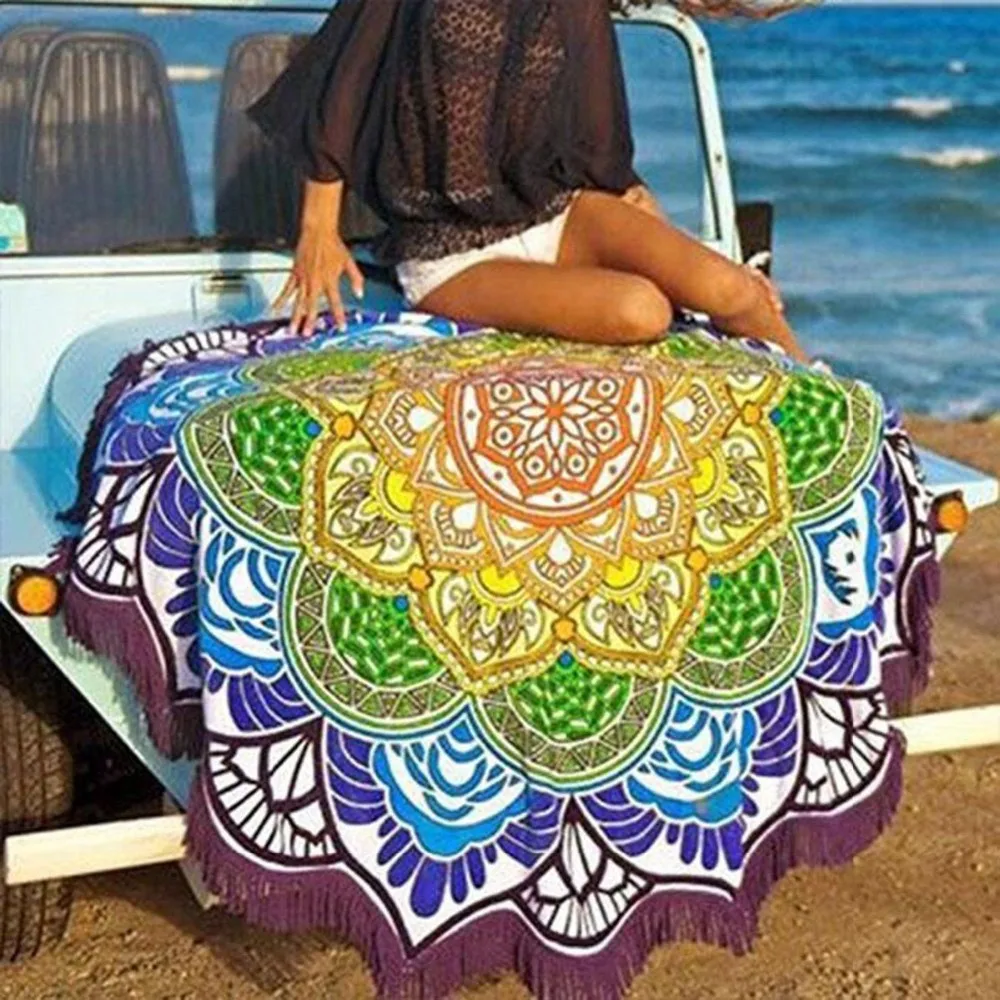 Коврик для йоги коврик для женщин для фитнеса Богемия Круглый индийский Пляж пикника летнее полотенце одеяло коврик пляжная Пляжная накидка