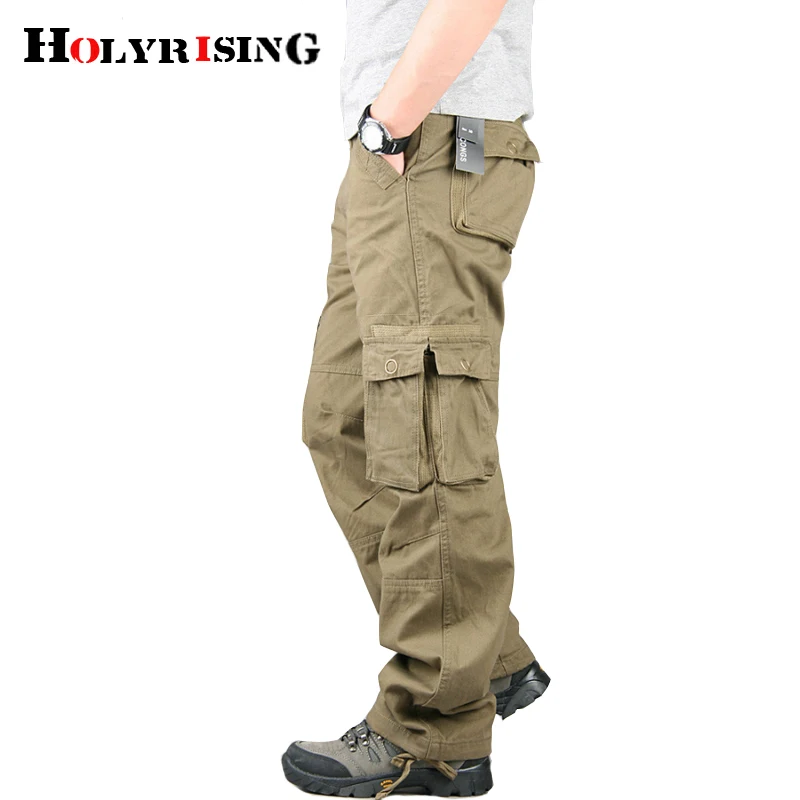 Holyrising Men Cargo Pants 100% Cotton Casual Trousers Multi Pocket ...