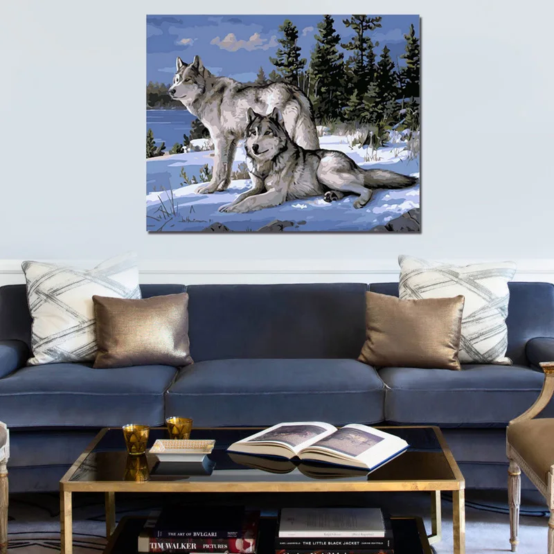 Картина по номерам художественная живопись по номерам искусство креативное животное волк зверь пирог украшение картина для взрослых ручная роспись декомпрессия