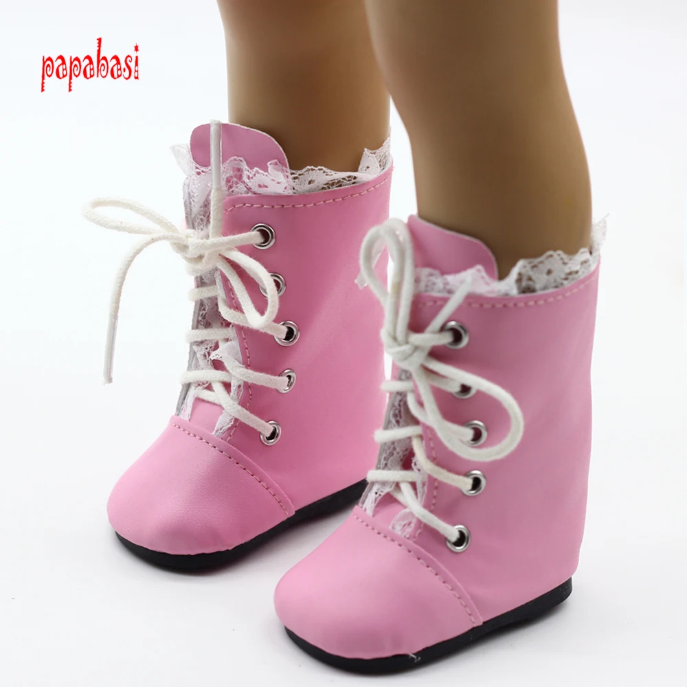1pair Pink Lace Dolls Boot For 18inch American girl Dolls mini Shoes