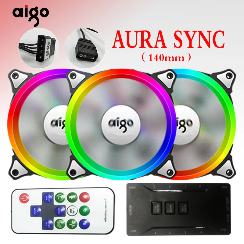 Aigo C5 aura sync 3 P-5 V чехол для компьютера PC охлаждающий вентилятор RGB регулируемый светодиодный 140 мм тихий ИК-пульт дистанционного управления для компьютера охлаждающий RGB чехол-вентилятор