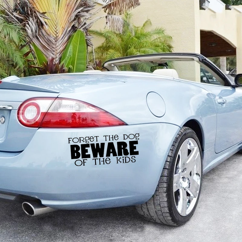 18*7.3cm Forget The Dog Beware Kids Bumper Sticker Funny Window Paintwork Sticker Decal Car Styling Vinyl