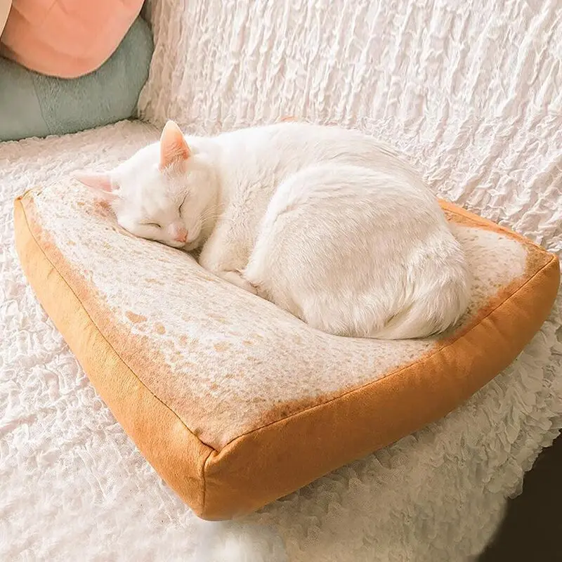 

Fashion Pet Cat Cushion Cartoon Soft Puppy Dog Plush Bread Toast Bed Mat Seat