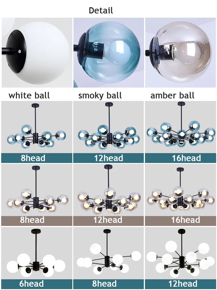 Черная подвесная люстра стеклянная люстра с шарами Ресторан Бар детская комната Кухня Люстра Подвеска крепеж для подвесных светильников