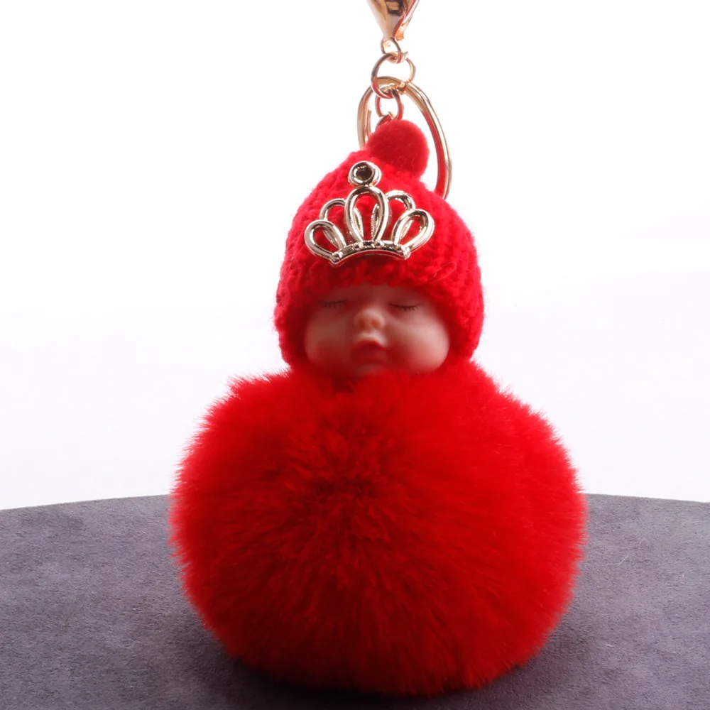 DIEZI шарик из искусственного кроличьего меха брелок с помпоном Корона Спящая детская цепочка для ключей Pom брелоки балетная девушка женская сумка Ювелирные изделия - Цвет: red crown