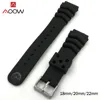 Bracelet de montre Sport en Silicone noir, 18mm, 20mm, 22mm, en caoutchouc étanche, boucle ardillon en métal, accessoires de remplacement ► Photo 1/5