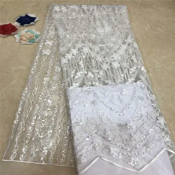 

Nigerian Lace Fabrics Dress Material paillette silver sequins fabric 2018 high quality African mesh fabric for dress XC8-55