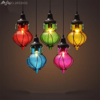 

American Retro Simple Industry Pendant Lights Colorful Glass Bottle Hanging Lamps Restaurant Bar Cafe Indoor Fixture Lighting