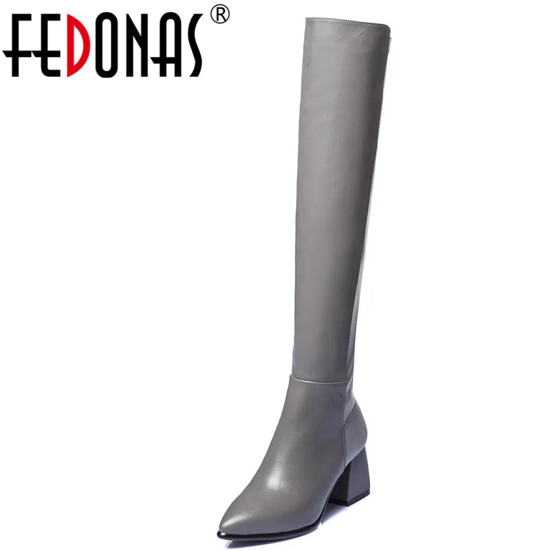 

FEDONAS 1Fashion Women Over The Knee Boots Autumn Winter Warm High Heels Shoes Woman Genuine Leather Sexy Party Prom High Boots