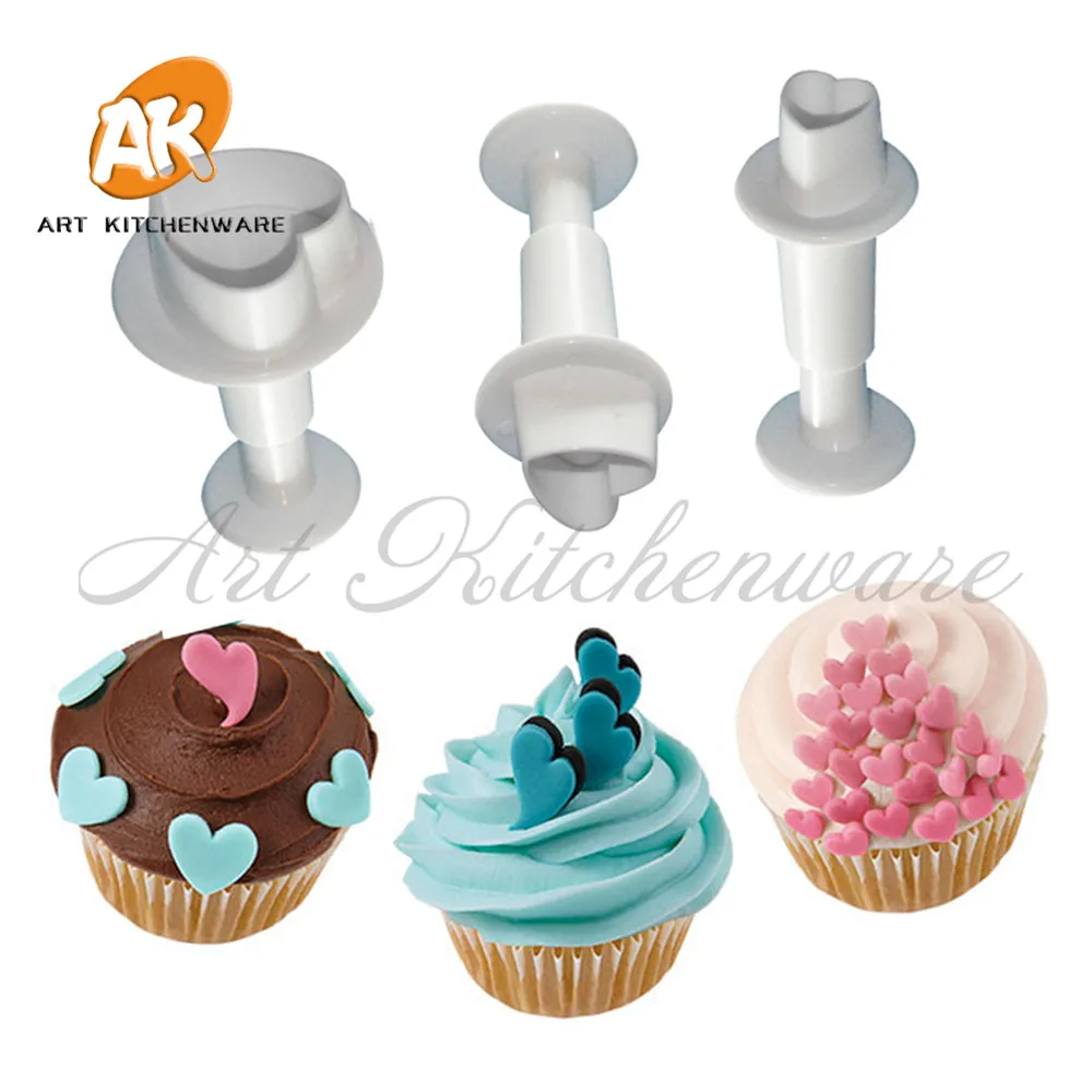 Sweet Heart Shape Cake Decorating Plunger Cutter Set 3, Classic Cake
