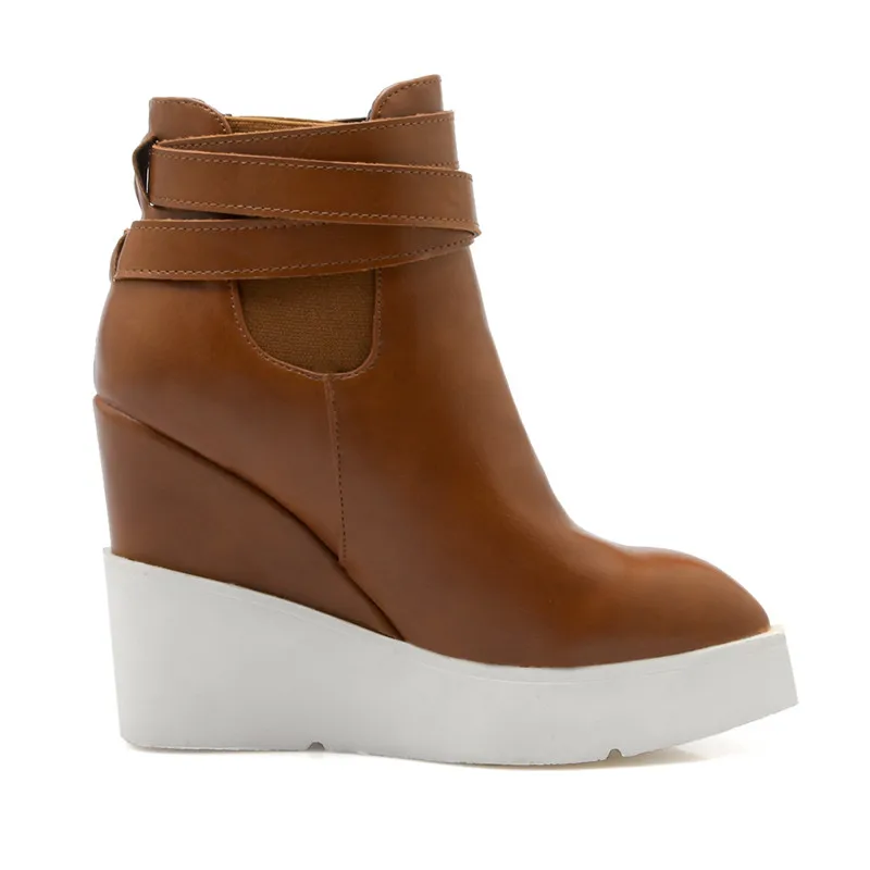 

2019 New Platform Women Wedge Boots Ladies Fashion Buckle Point Toe Women Wedges Spring Female Ankle Autumn Boots High Heels