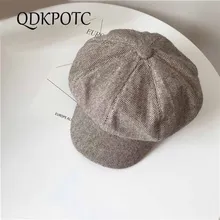 QDKPOTC, новинка, полушерстяная газетная Кепка, высокое качество, берет, Ретро стиль, полосатая восьмиугольная шляпа для мужчин и женщин, шапки