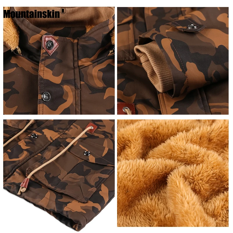 Мужская куртка из ПУ кожи Mountainskin черная утепленная с флисовой подкладкой и