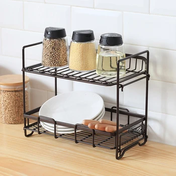 

Kitchen double storage rack floor countertop kitchen drain storage racks Drying cups dishes storage supplies shelf wx8081716